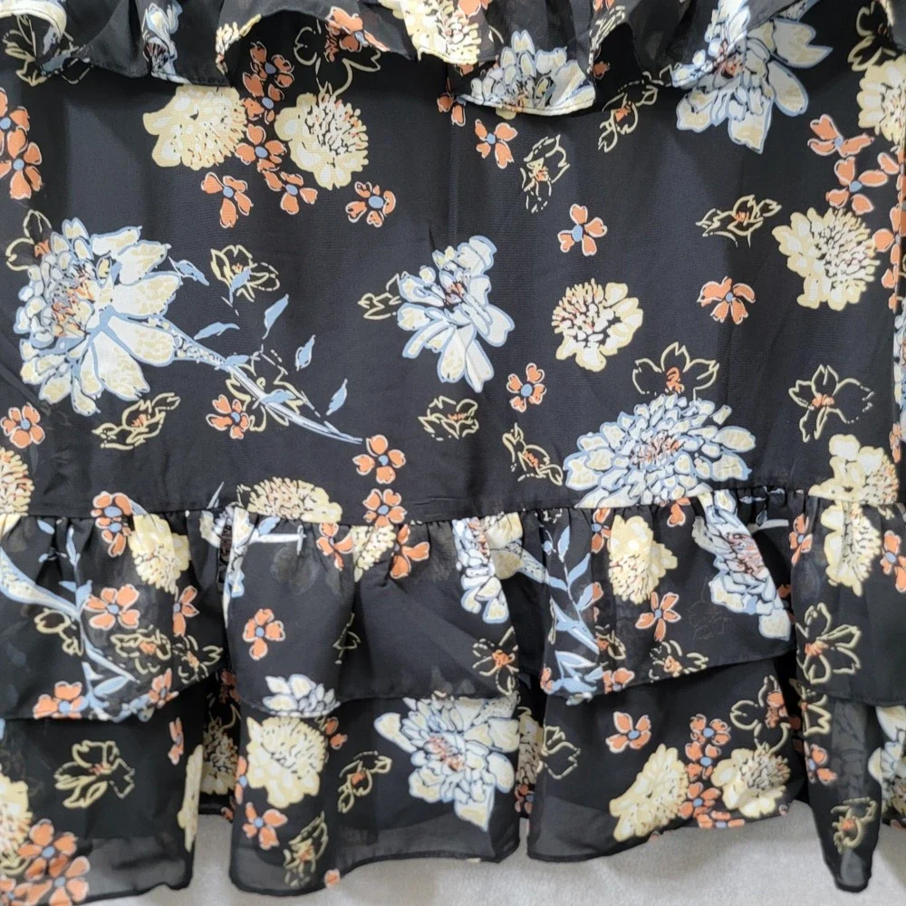 NEW Marc New York Andrew Marc Black Floral Ruffle Midi Skirt XL‎ Style M5MST283